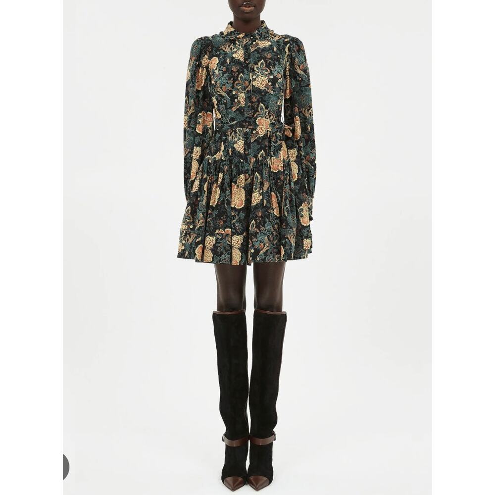 Ulla Johnson Simona Silk Black FLoral Mini Dress Size 8